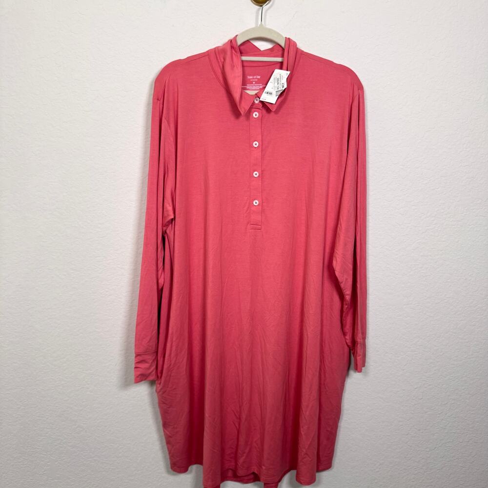 State Of Day Womens Long Sleep Night Pajama Top Size 2X Fluid Knit Sea Coral